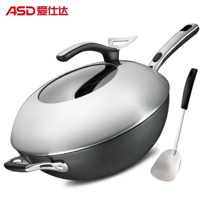 ASD Uncoated Wok CF32Z1WG,Cast Iron Can Not Rust,Wear-Resistant And Scratch-Resistant, Universal For Induction Cooker With Coal And Gas, 32cm - YOURISHOP.COM