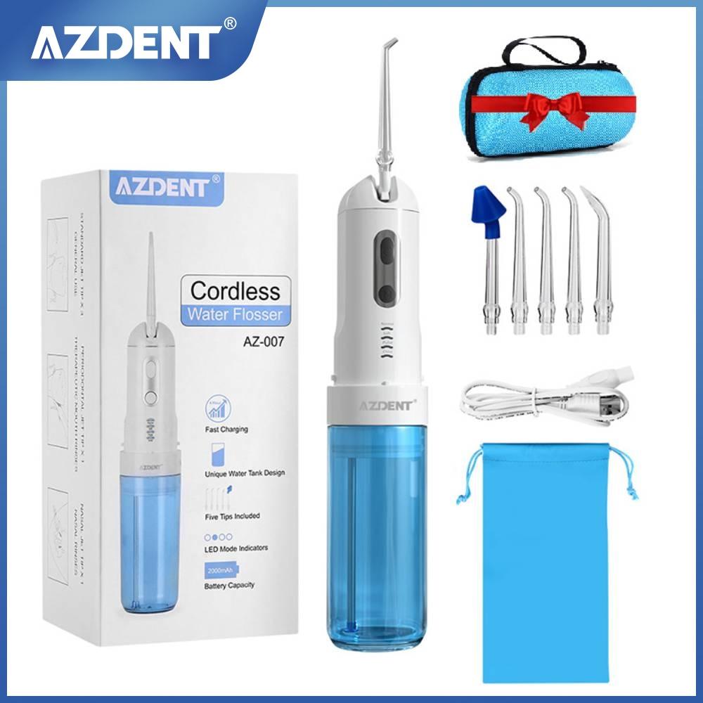 AZDENT AZ-007 Oral Irrigator USB Recharge Cordless Water Teeth Flosser Cleaner Travel Foldable 5 Jet Tips 4 Modes Adult Child - YOURISHOP.COM