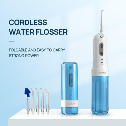 AZDENT AZ-007 Oral Irrigator USB Recharge Cordless Water Teeth Flosser Cleaner Travel Foldable 5 Jet Tips 4 Modes Adult Child - YOURISHOP.COM