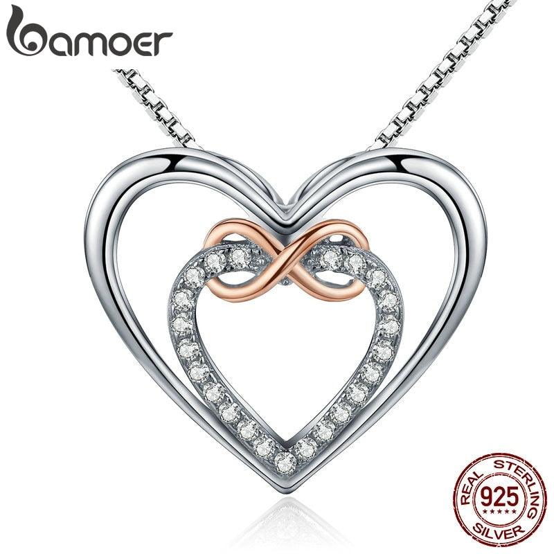 Bamoer 925 Sterling Silver Elegant Double Heart Infinity Love Pendant Necklace for Women Fine Jewelry Anniversary Gift SCN121 - YOURISHOP.COM