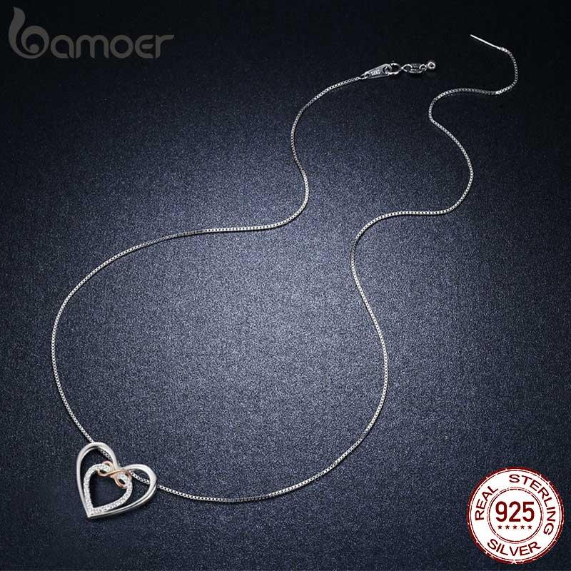 Bamoer 925 Sterling Silver Elegant Double Heart Infinity Love Pendant Necklace for Women Fine Jewelry Anniversary Gift SCN121 - YOURISHOP.COM