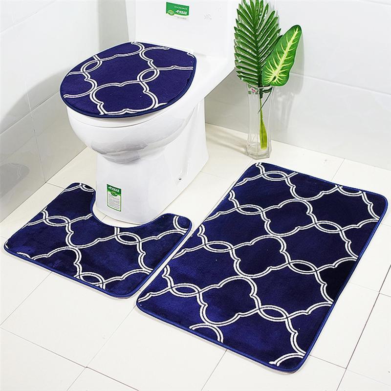 Bath Mat 3 pcs/Set Classical Pattern Toilet Cover Foot Pad Non-slip Absorbent Bathroom Door Mat Flannel Soft Bathr Rug Carpet - YOURISHOP.COM
