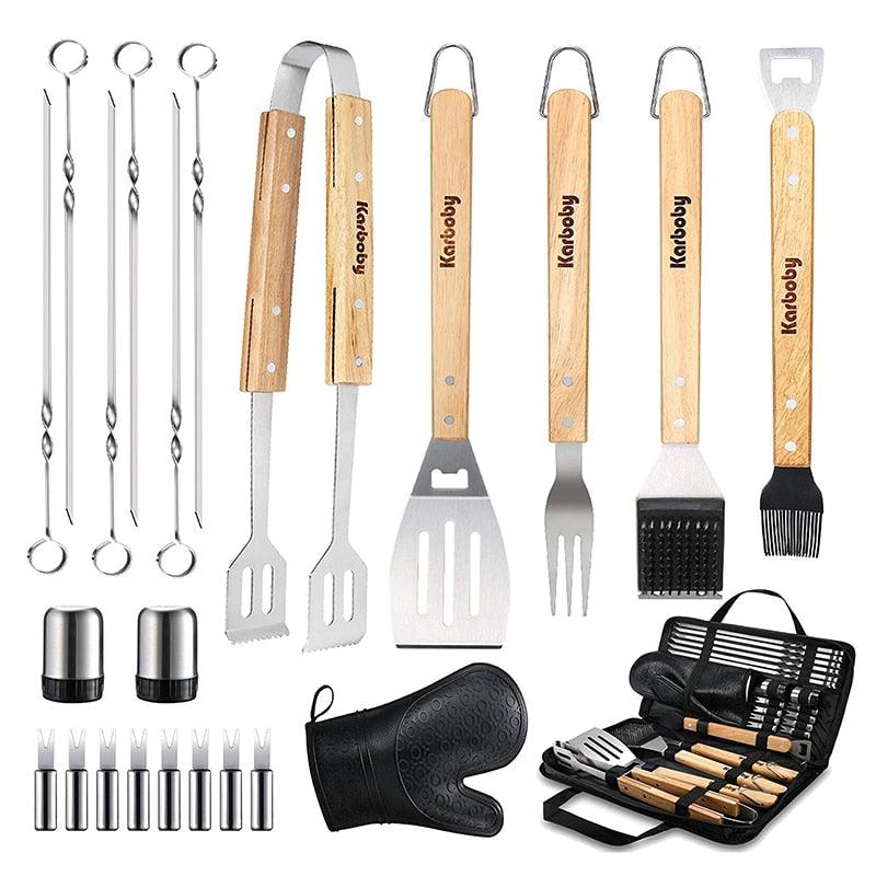 BBQ Tools Set Grill Accessories Skewers Tongs Spade Brush Glove Outdoor Barbecue Utensils - YOURISHOP.COM