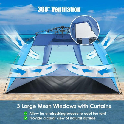 Beach Tent 31429756,UPF 50+ Portable Sun Shelter,3-4 Person Easy Pop-Up - YOURISHOP.COM