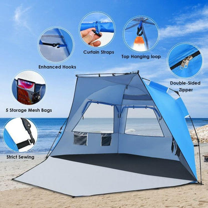 Beach Tent 31429756,UPF 50+ Portable Sun Shelter,3-4 Person Easy Pop-Up - YOURISHOP.COM