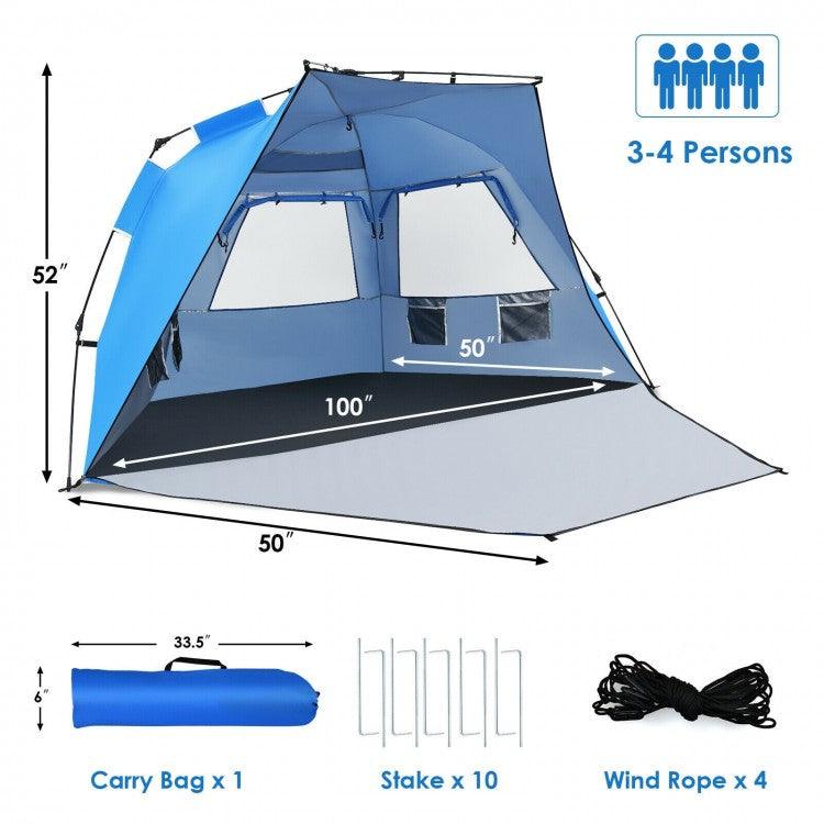 Beach Tent 31429756,UPF 50+ Portable Sun Shelter,3-4 Person Easy Pop-Up - YOURISHOP.COM