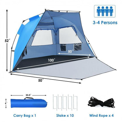Beach Tent 31429756,UPF 50+ Portable Sun Shelter,3-4 Person Easy Pop-Up - YOURISHOP.COM