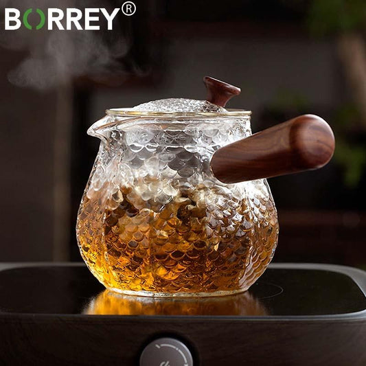 BORREY 500Ml Hand Made Heat-resistant Glass Teapot Tea Infuser Pot With Wooden Handle Boiling Tea Kettle Coffee Pot Puer Kettle - YOURISHOP.COM
