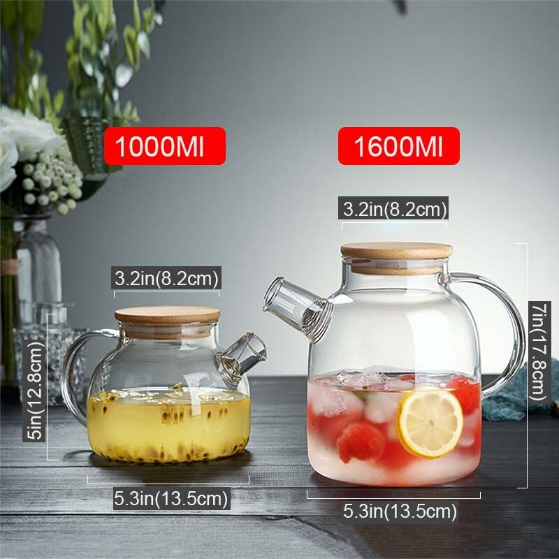 BORREY Big Heat-Resistant Glass Teapot Flower Tea Kettle Large Clear Glass Fruit Juice Container Ceramic Teapot Holder Base - YOURISHOP.COM