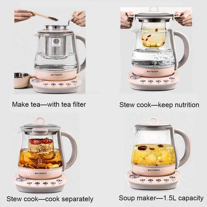 BUYDEEM Health Pot K2693, Electric Kettle with Thickened Glass, 9-in-1 Fully Automatic, 1.5 L - YOURISHOP.COM