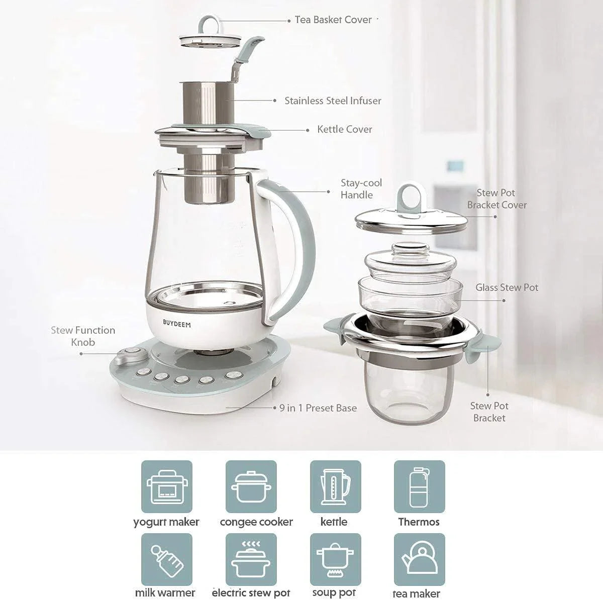 BUYDEEM Healthy Kettle K2683, 9-in-1 Programmable Brew Cooker Master, 1.5 L - YOURISHOP.COM