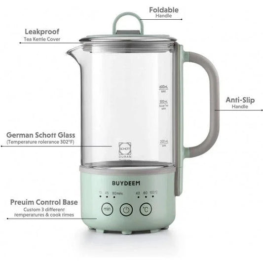 BUYDEEM Healthy Kettle K313, German Glass, 0.6L, Cozy Greenish - YOURISHOP.COM