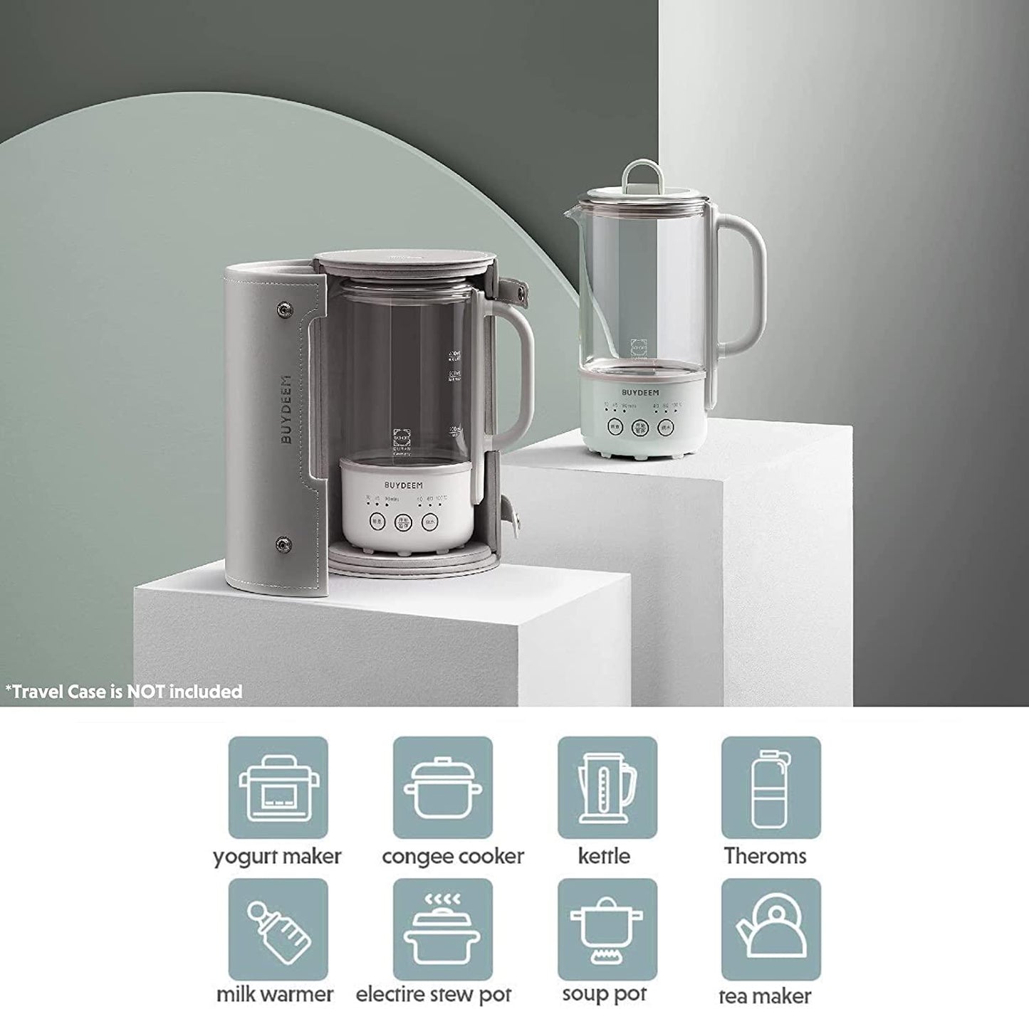 BUYDEEM K313 Travel Electric Kettle, Mini Healthy-Care Beverage Kettle, Tea Maker with German Schott Glass &amp; Durable Pro 18/10 Pro Stainless Steel