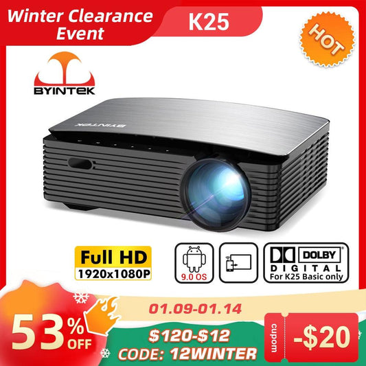 BYINTEK K25 Full HD 4K 1920x1080P LCD Smart Android 9.0 Wifi LED Video Home Theater Cinema 1080P Projector for Smartphone - YOURISHOP.COM