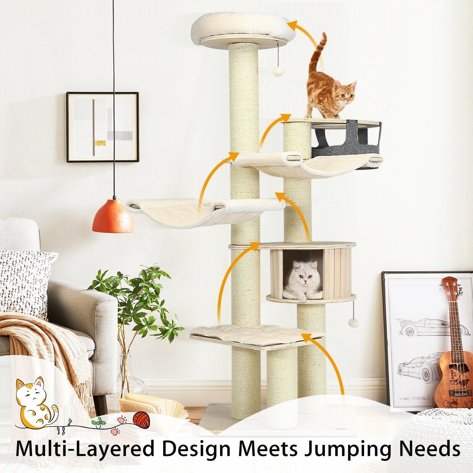 Cat Tree Condo PS7476,77.5 Inch Multi-Level Kitten Activity Tower with Sisal Posts - YOURISHOP.COM