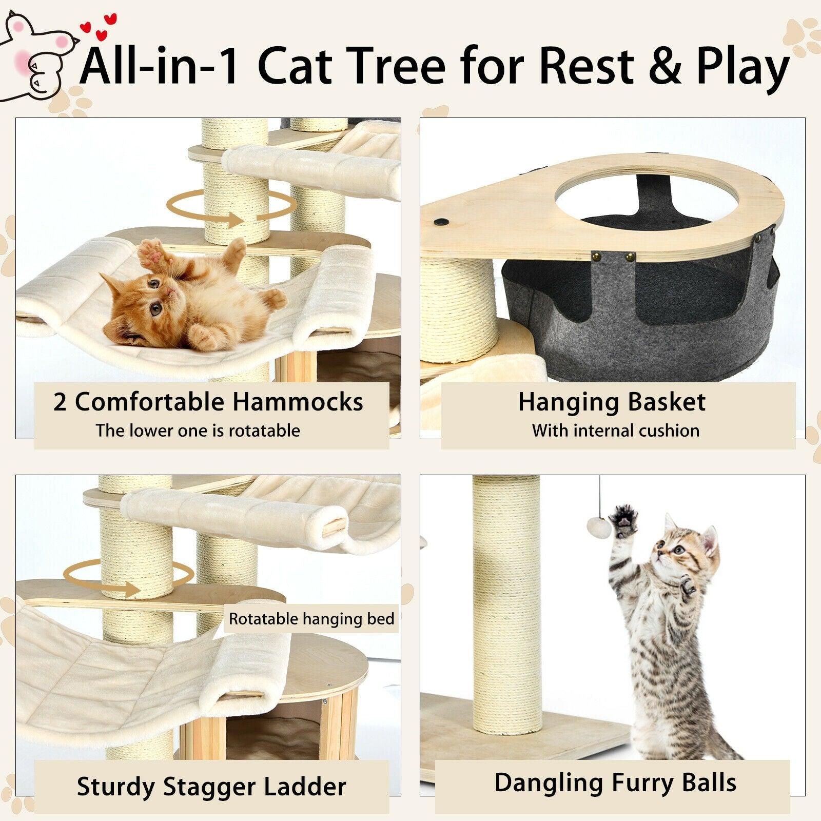 Cat Tree Condo PS7476,77.5 Inch Multi-Level Kitten Activity Tower with Sisal Posts - YOURISHOP.COM