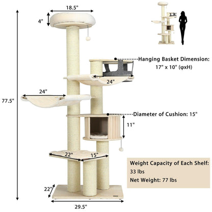 Cat Tree Condo PS7476,77.5 Inch Multi-Level Kitten Activity Tower with Sisal Posts - YOURISHOP.COM