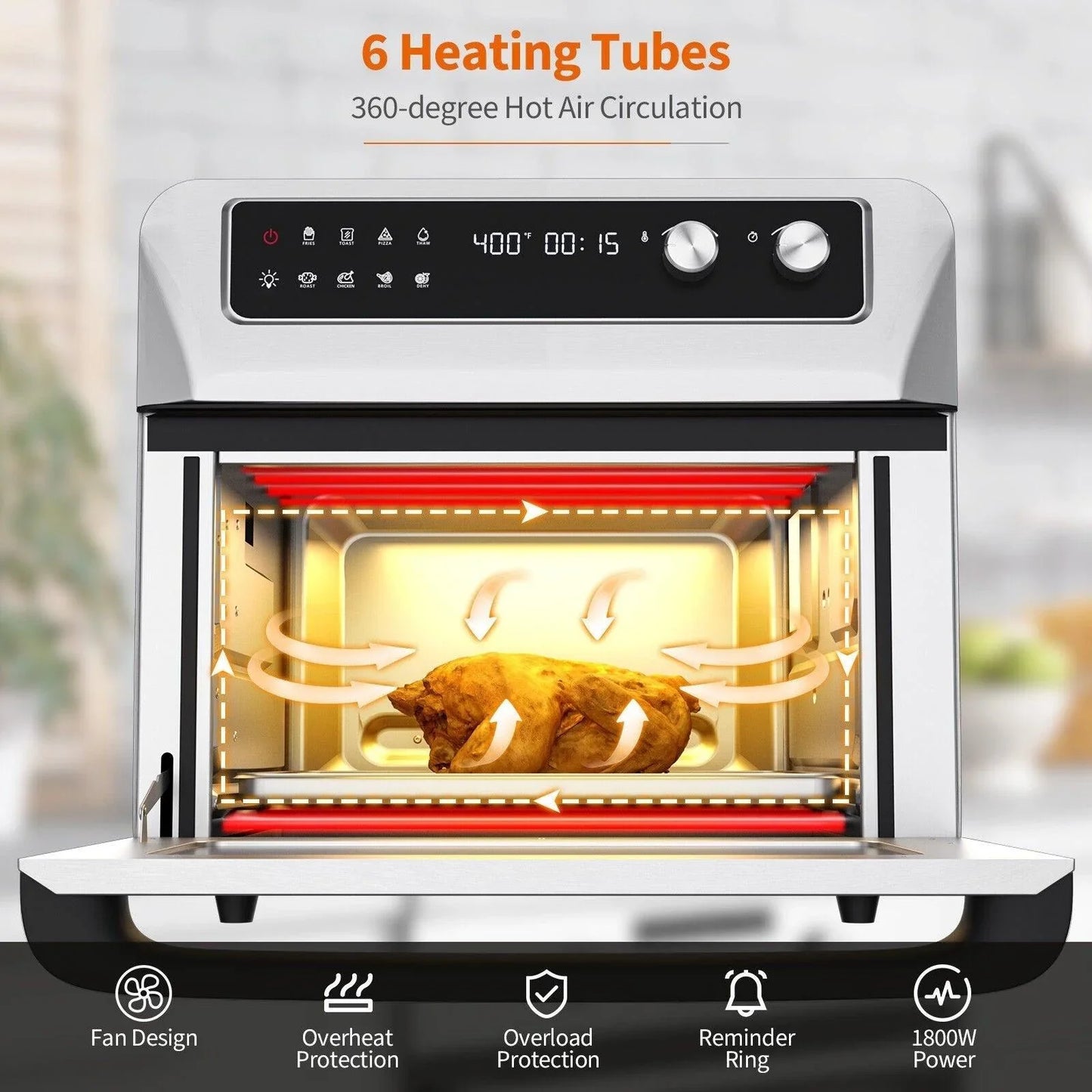 Convection Air Fryer ES10091US-SL,8-in-1 Toaster Oven with 5 Accessories and Recipe - YOURISHOP.COM