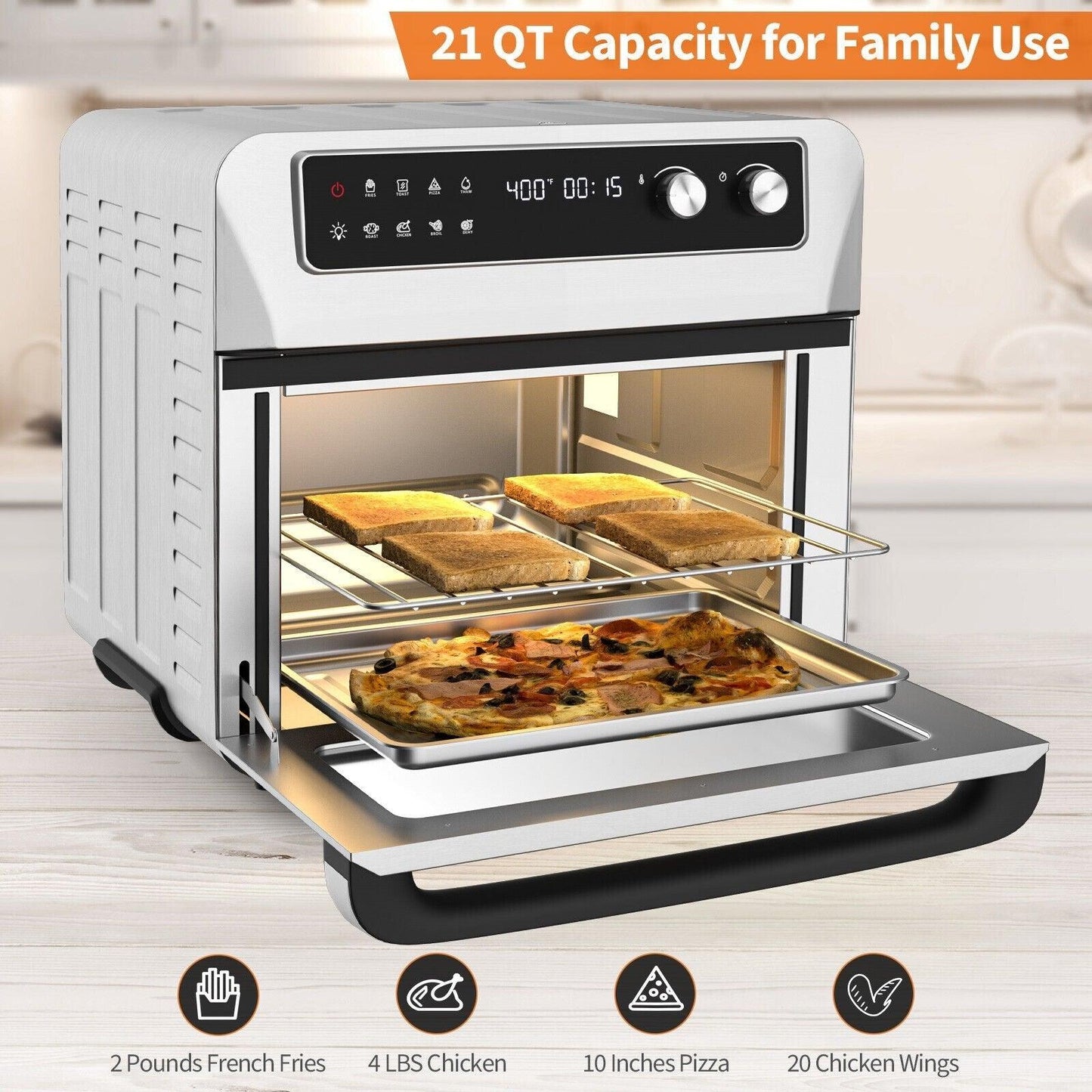 Convection Air Fryer ES10091US-SL,8-in-1 Toaster Oven with 5 Accessories and Recipe - YOURISHOP.COM