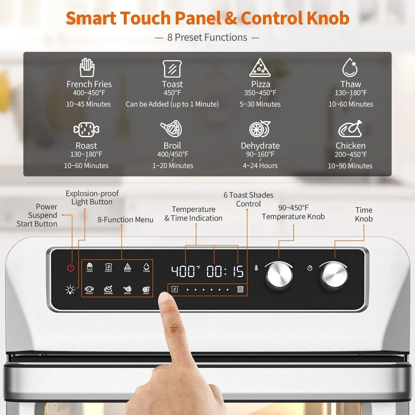 Convection Air Fryer ES10091US-SL,8-in-1 Toaster Oven with 5 Accessories and Recipe - YOURISHOP.COM