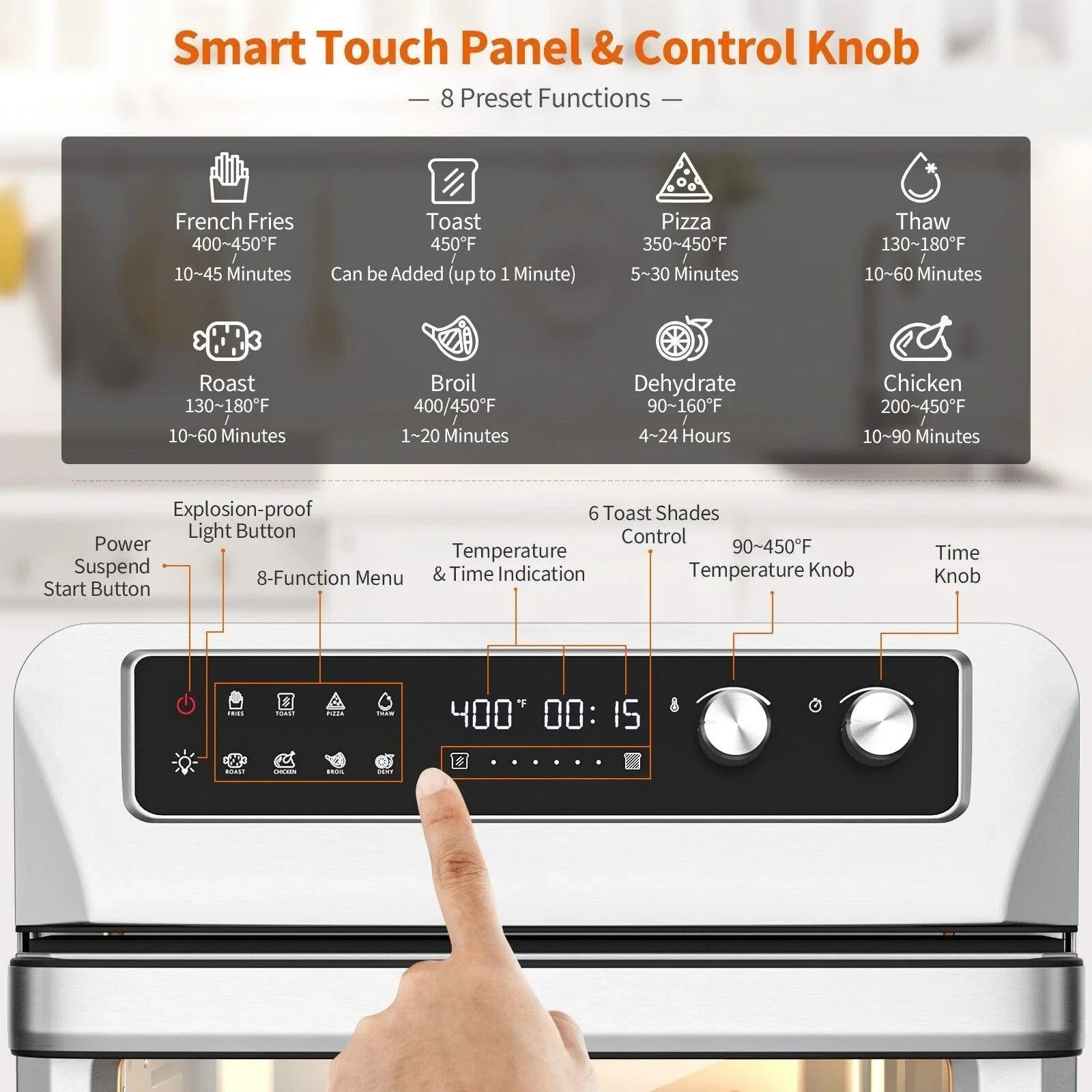 Convection Air Fryer ES10091US-SL,8-in-1 Toaster Oven with 5 Accessories and Recipe - YOURISHOP.COM