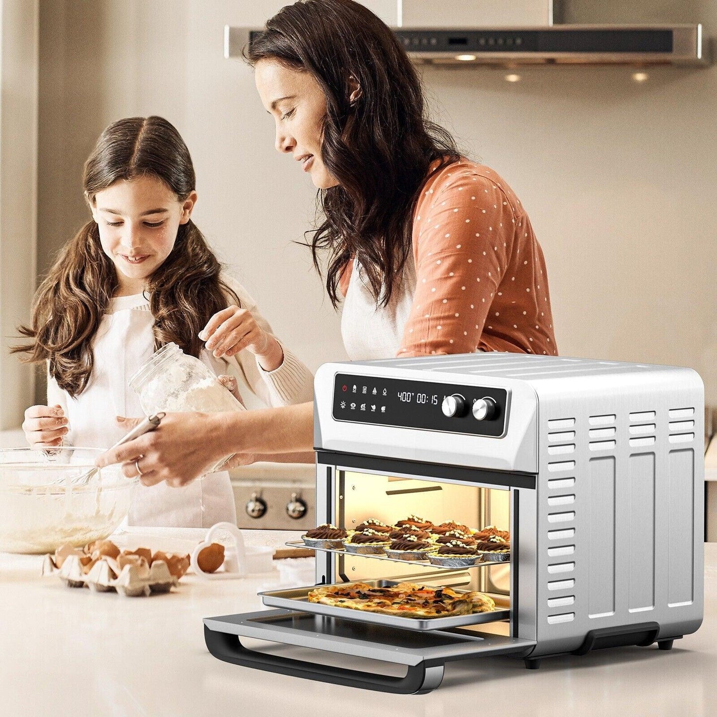 Convection Air Fryer ES10091US-SL,8-in-1 Toaster Oven with 5 Accessories and Recipe - YOURISHOP.COM
