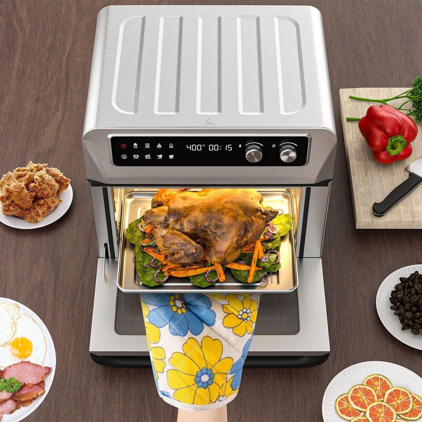 Convection Air Fryer ES10091US-SL,8-in-1 Toaster Oven with 5 Accessories and Recipe - YOURISHOP.COM