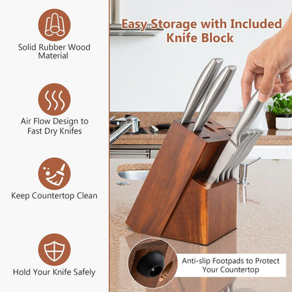 Costway 14-Piece Stainless Steel Knife Block Set with Sharpener 70435961 - YOURISHOP.COM