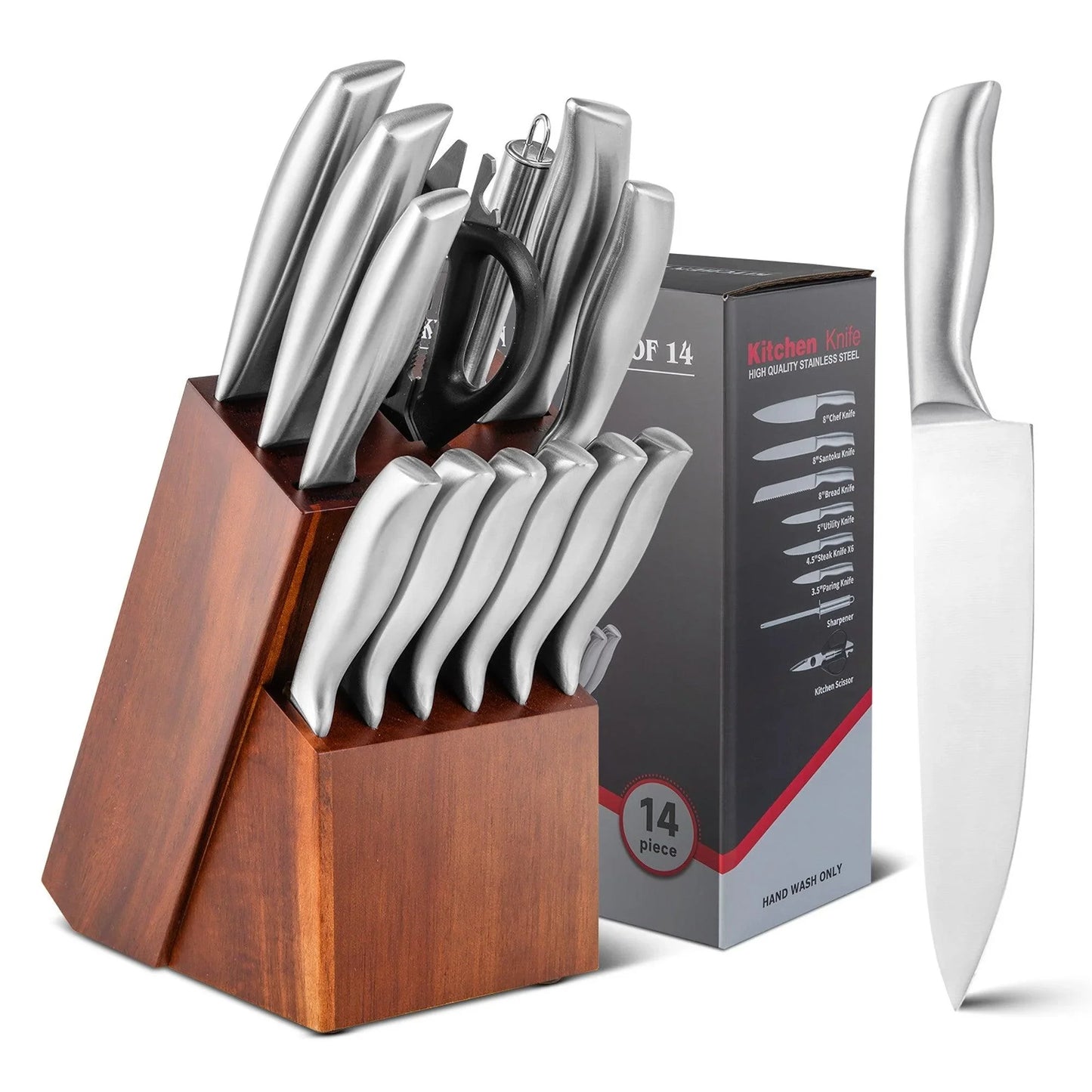 Costway 14-Piece Stainless Steel Knife Block Set with Sharpener 70435961 - YOURISHOP.COM