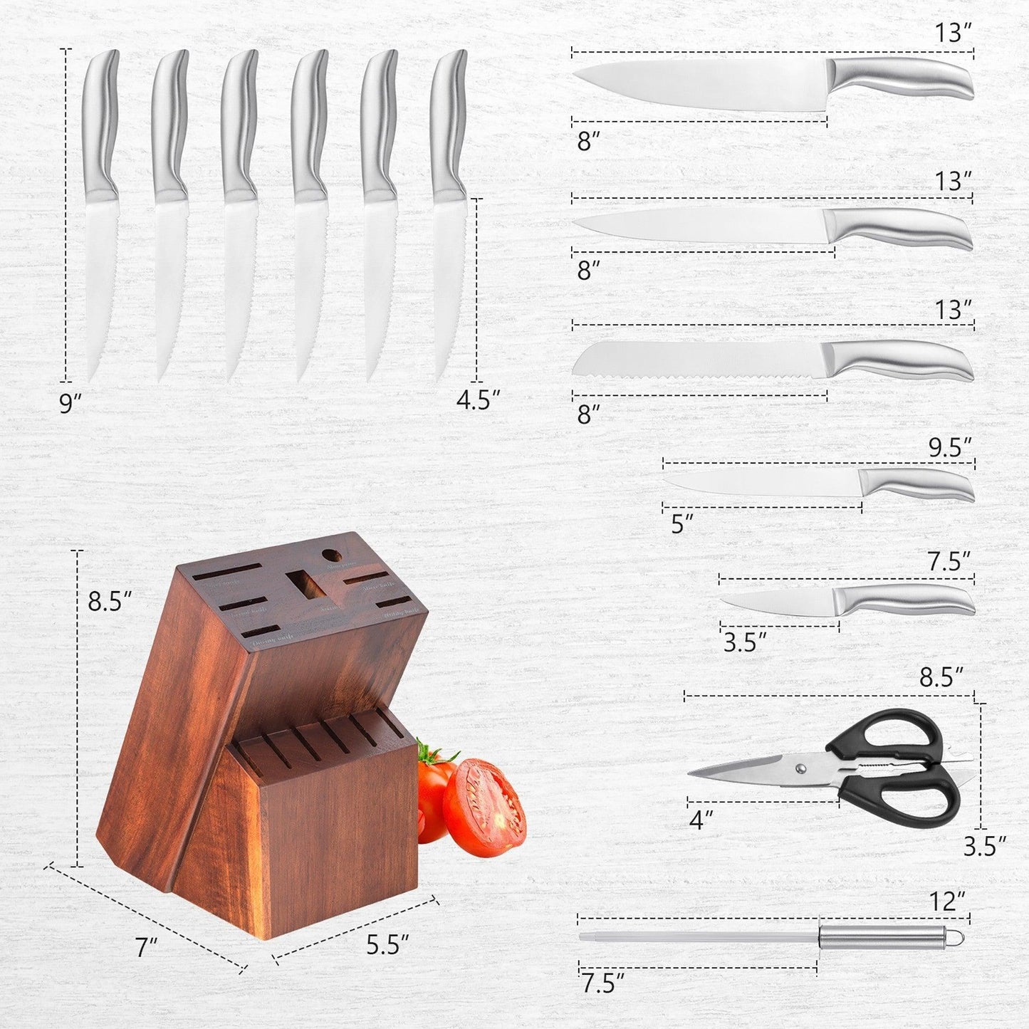 Costway 14-Piece Stainless Steel Knife Block Set with Sharpener 70435961 - YOURISHOP.COM