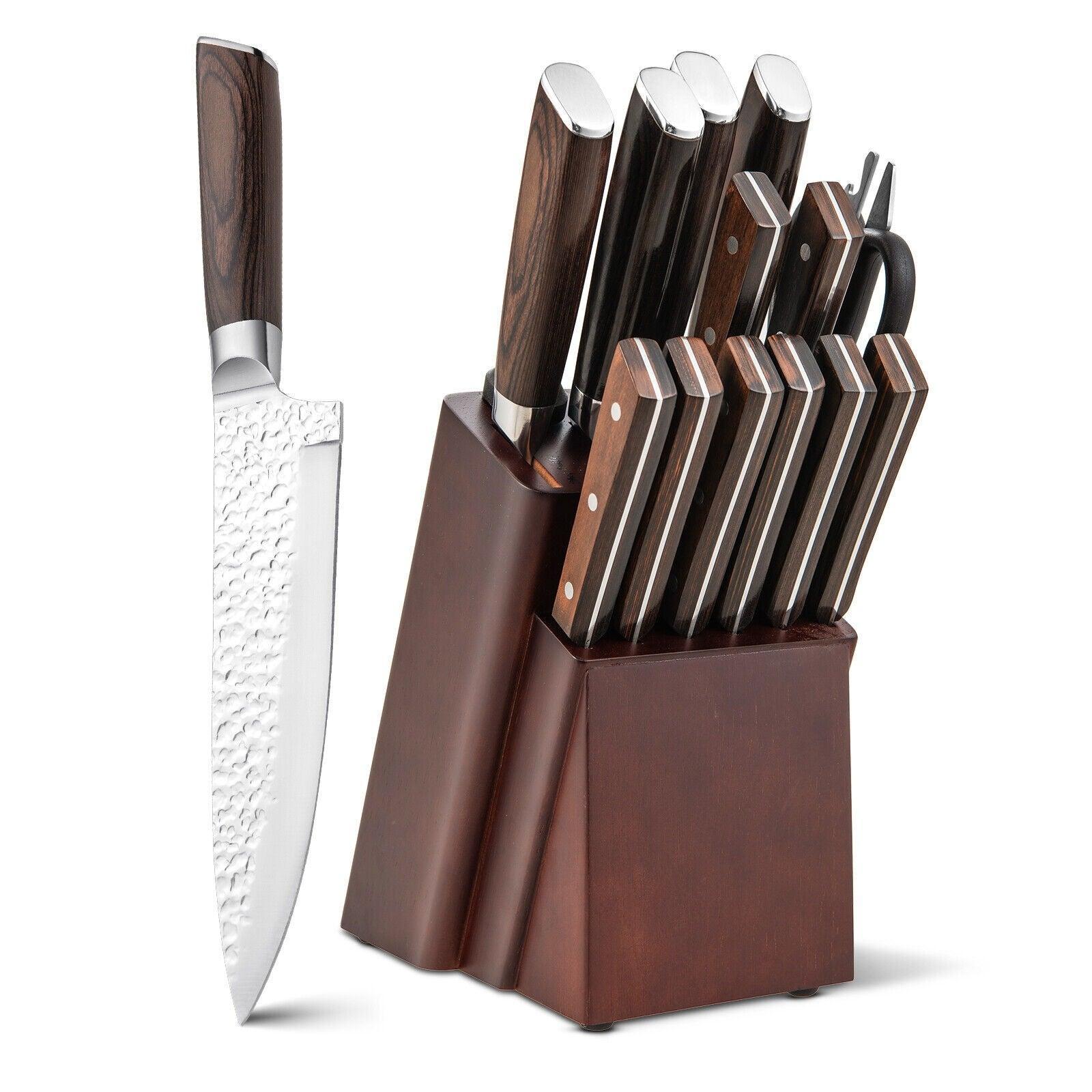 Costway 15 Pieces Stainless Steel Knife Block Set 95032687 with Ergonomic Handle - YOURISHOP.COM