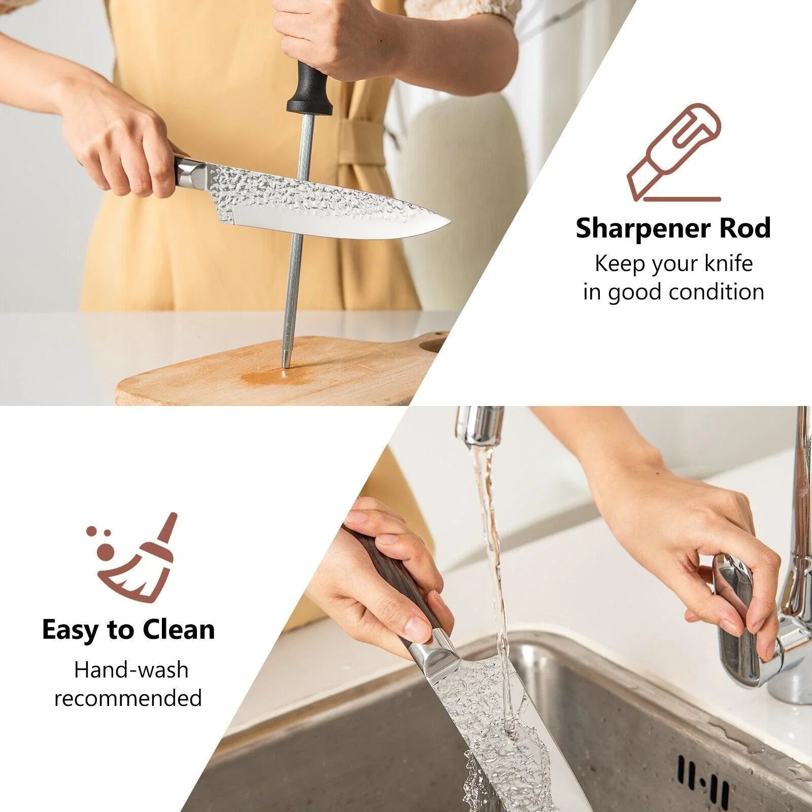 Costway 15 Pieces Stainless Steel Knife Block Set 95032687 with Ergonomic Handle - YOURISHOP.COM