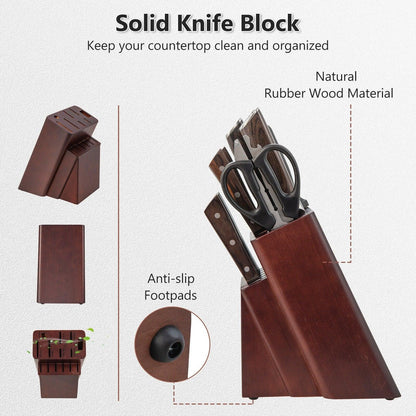 Costway 15 Pieces Stainless Steel Knife Block Set 95032687 with Ergonomic Handle - YOURISHOP.COM