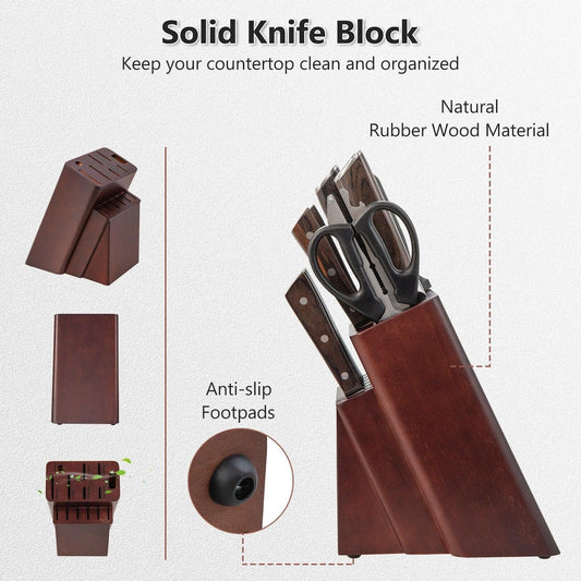 Costway 15 Pieces Stainless Steel Knife Block Set 95032687 with Ergonomic Handle - YOURISHOP.COM