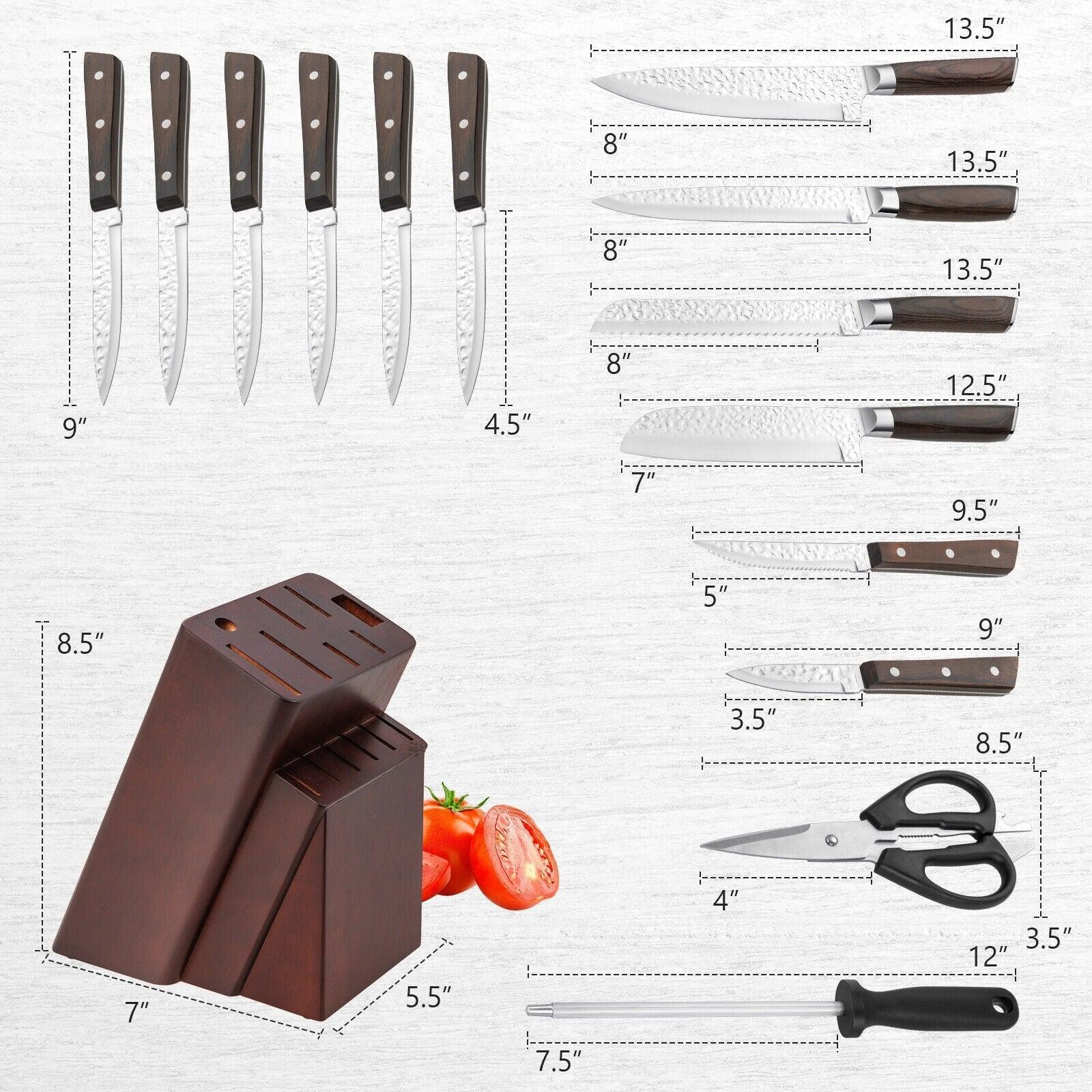 Costway 15 Pieces Stainless Steel Knife Block Set 95032687 with Ergonomic Handle - YOURISHOP.COM