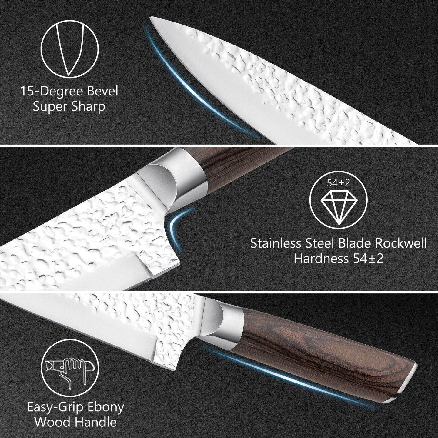 Costway 15 Pieces Stainless Steel Knife Block Set 95032687 with Ergonomic Handle - YOURISHOP.COM