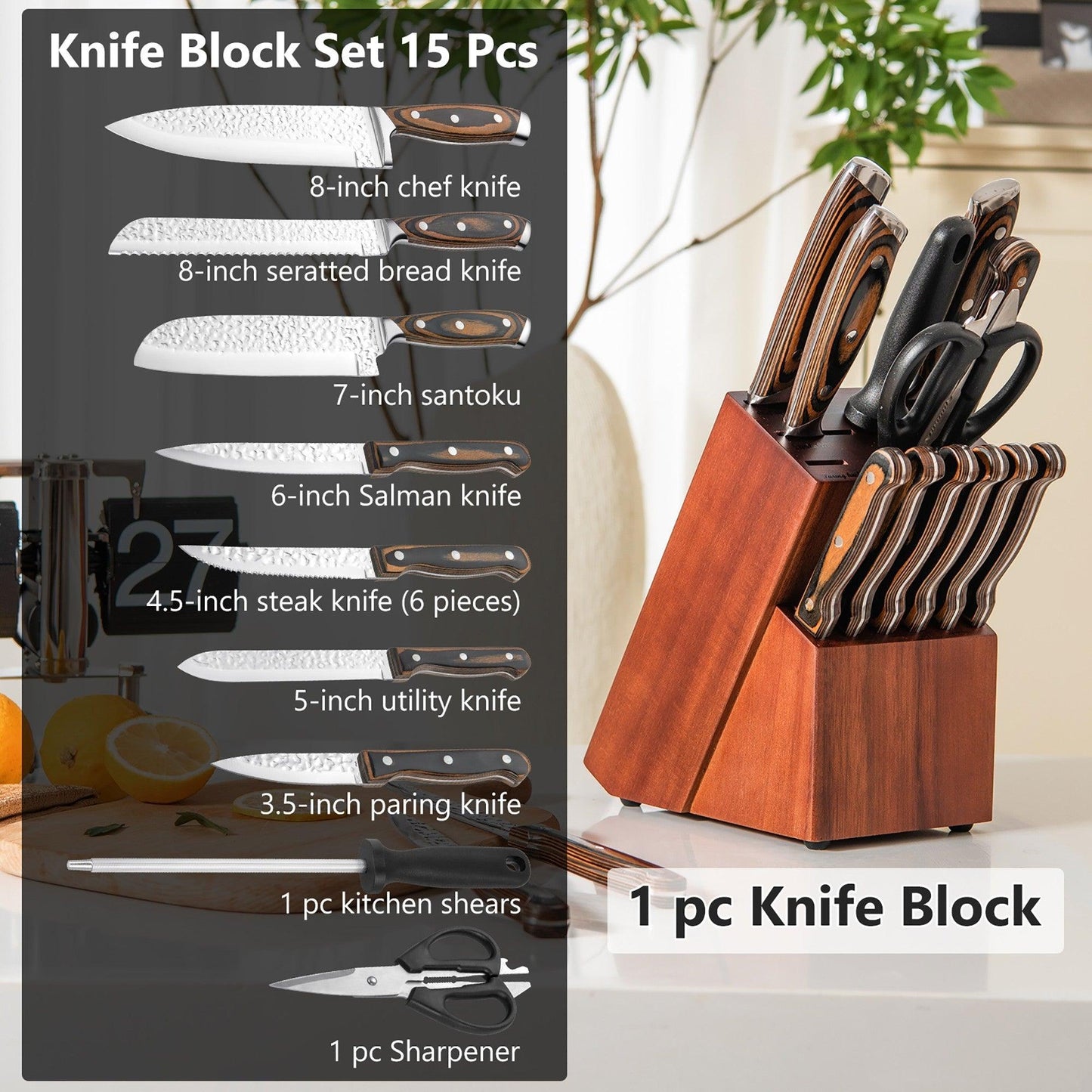 Costway 15 Pieces Stainless Steel Knife Block Set with Ergonomic Handle 60715928 - YOURISHOP.COM