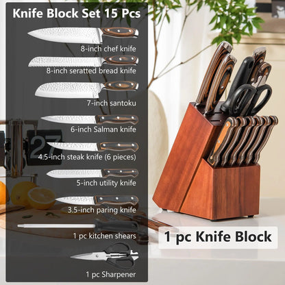Costway 15 Pieces Stainless Steel Knife Block Set with Ergonomic Handle 60715928 - YOURISHOP.COM