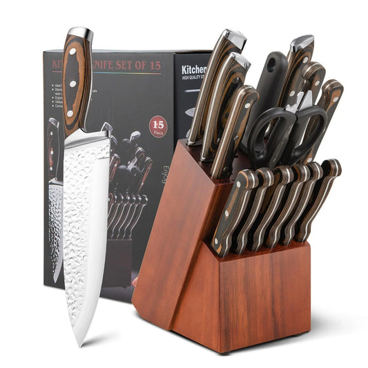 Costway 15 Pieces Stainless Steel Knife Block Set with Ergonomic Handle 60715928 - YOURISHOP.COM