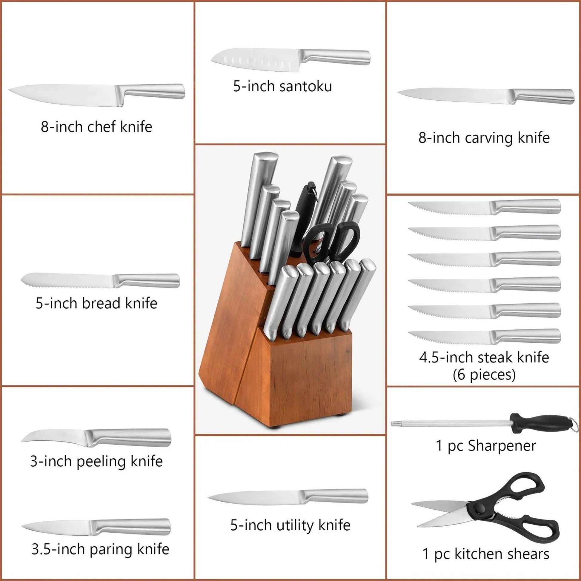 Costway 16-Piece Stainless Stee Kitchen Knife Set with Sharpener 49617582 - YOURISHOP.COM