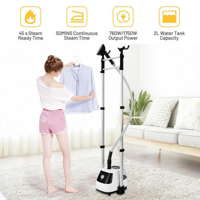 Costway 1750W Garment Steamer 45071863 with 2L Detachable Water Tank and 2-Level Steam - YOURISHOP.COM