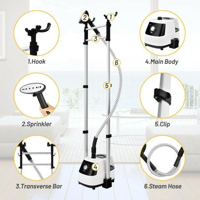 Costway 1750W Garment Steamer 45071863 with 2L Detachable Water Tank and 2-Level Steam - YOURISHOP.COM