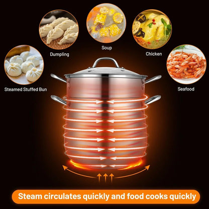 Costway 2-Tier Steamer Pot 18490257,Saucepot Stainless Steel with Tempered Glass Lid - YOURISHOP.COM