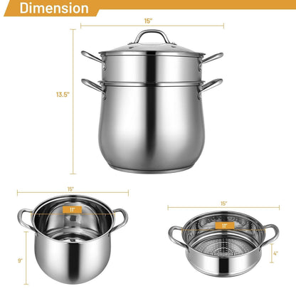 Costway 2-Tier Steamer Pot 18490257,Saucepot Stainless Steel with Tempered Glass Lid - YOURISHOP.COM