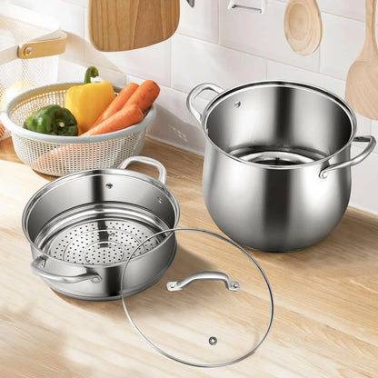 Costway 2-Tier Steamer Pot 18490257,Saucepot Stainless Steel with Tempered Glass Lid - YOURISHOP.COM