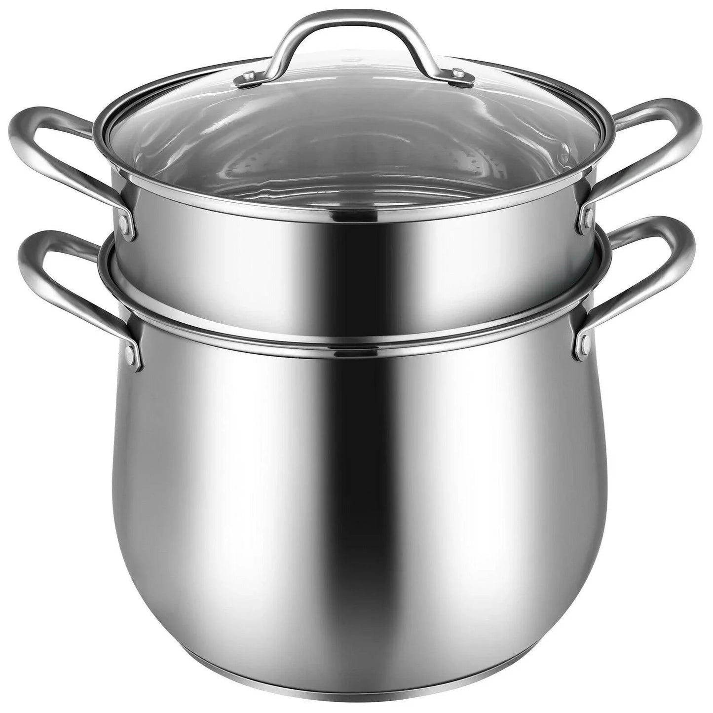 Costway 2-Tier Steamer Pot 18490257,Saucepot Stainless Steel with Tempered Glass Lid - YOURISHOP.COM