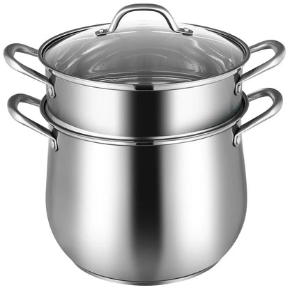 Costway 2-Tier Steamer Pot 18490257,Saucepot Stainless Steel with Tempered Glass Lid - YOURISHOP.COM