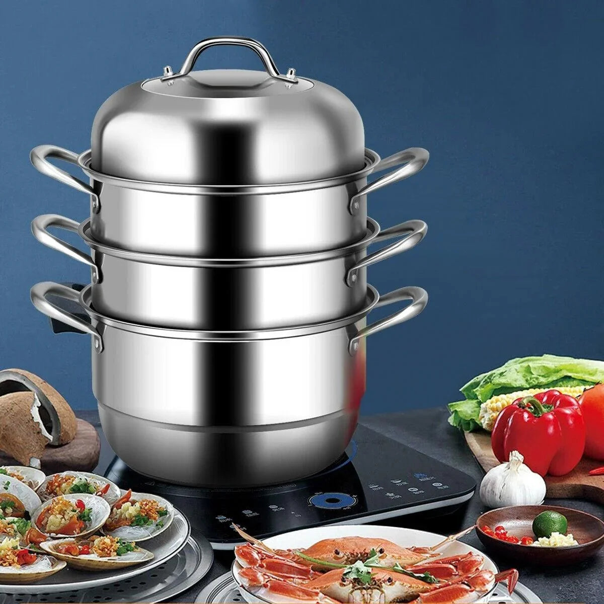 Costway 3 Tier Stainless Steel Cookware Pot Saucepot Steamer 48016759 - YOURISHOP.COM