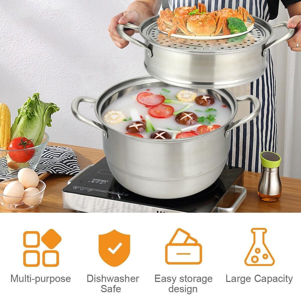 Costway 3 Tier Stainless Steel Cookware Pot Saucepot Steamer 48016759 - YOURISHOP.COM