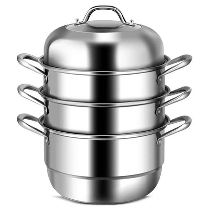 Costway 3 Tier Stainless Steel Cookware Pot Saucepot Steamer 48016759 - YOURISHOP.COM